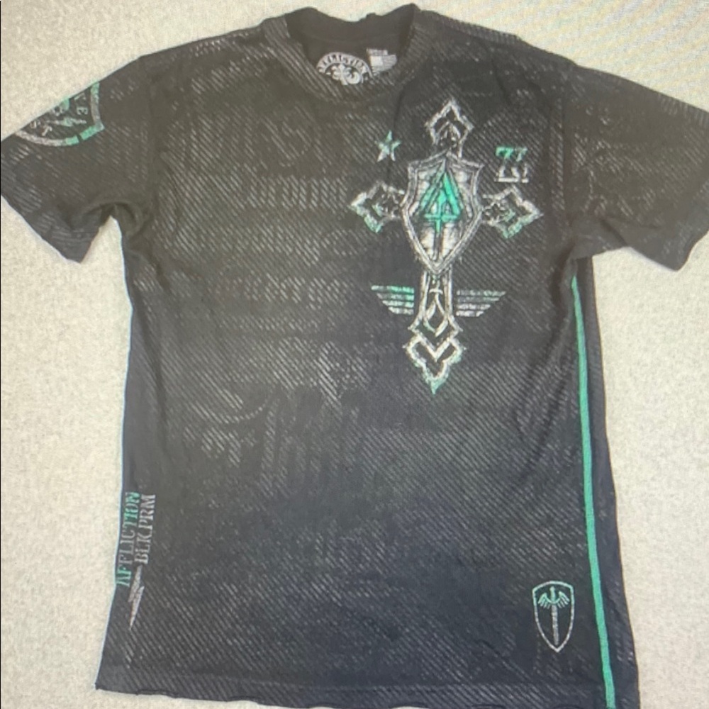 Affliction Black and Green Graphic Tee